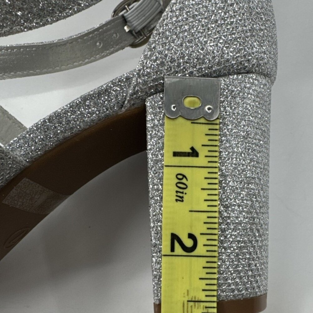 Dream Pairs Chunk Heel Shoes Womens 7 Silver Glitter Pumps Open Toe Party NEW - Picture 4 of 10